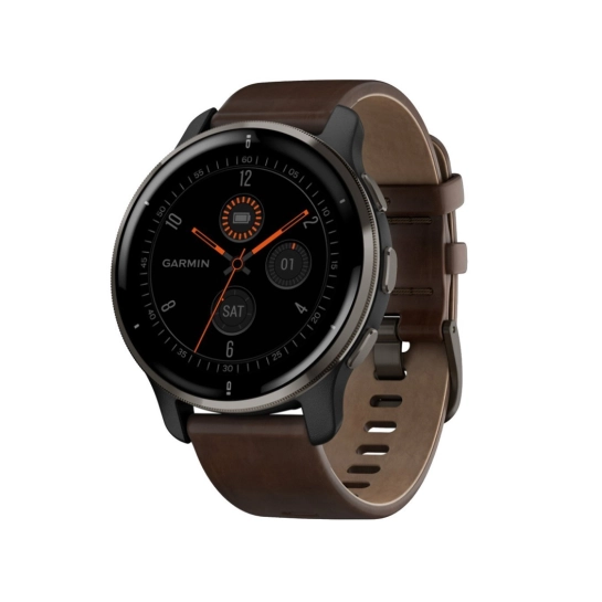 Смарт-годинник Garmin Venu 2 Plus Slate Stainless Steel Bezel With Slate Case And Brown Leather Band