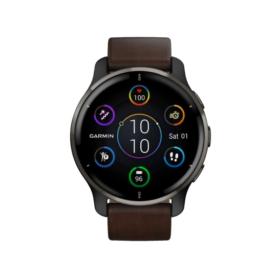 Смарт-годинник Garmin Venu 2 Plus Slate Stainless Steel Bezel With Slate Case And Brown Leather Band