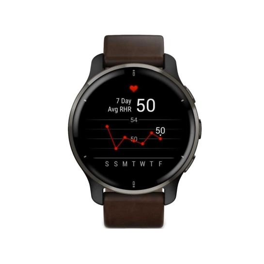 Смарт-годинник Garmin Venu 2 Plus Slate Stainless Steel Bezel With Slate Case And Brown Leather Band