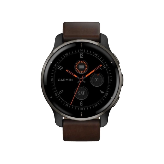 Смарт-годинник Garmin Venu 2 Plus Slate Stainless Steel Bezel With Slate Case And Brown Leather Band