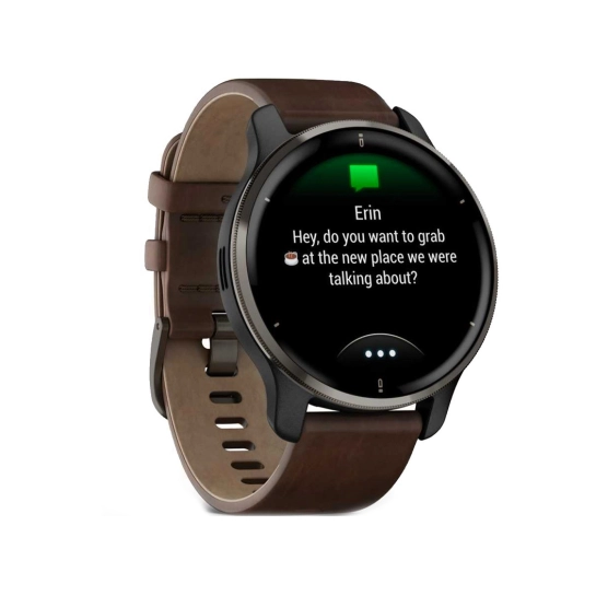 Смарт-годинник Garmin Venu 2 Plus Slate Stainless Steel Bezel With Slate Case And Brown Leather Band