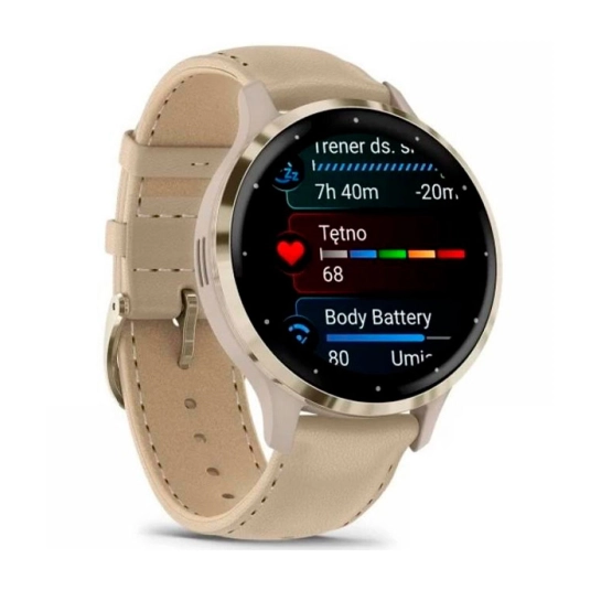 Смарт-годинник Garmin Venu 3S Soft Gold S. Steel Bezel w. French Gray Case and Leather Band (010-02785-55)