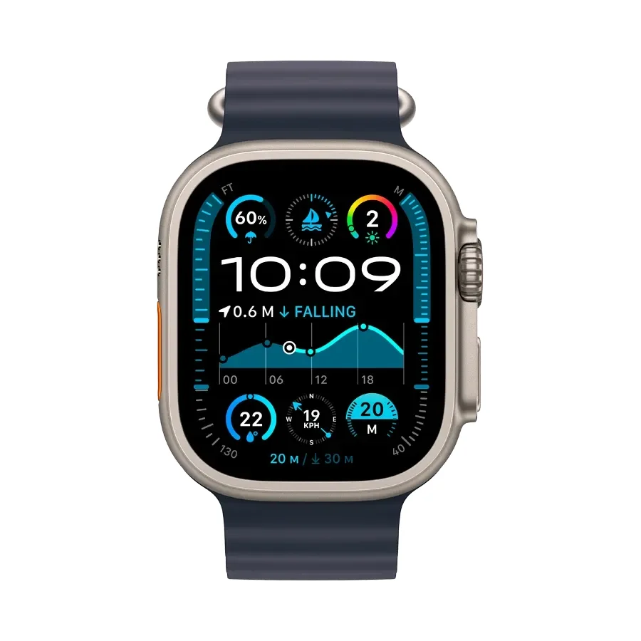 Apple Watch Ultra 2 2024,  Navy Ocean Band, 49mm, Natural Titanium