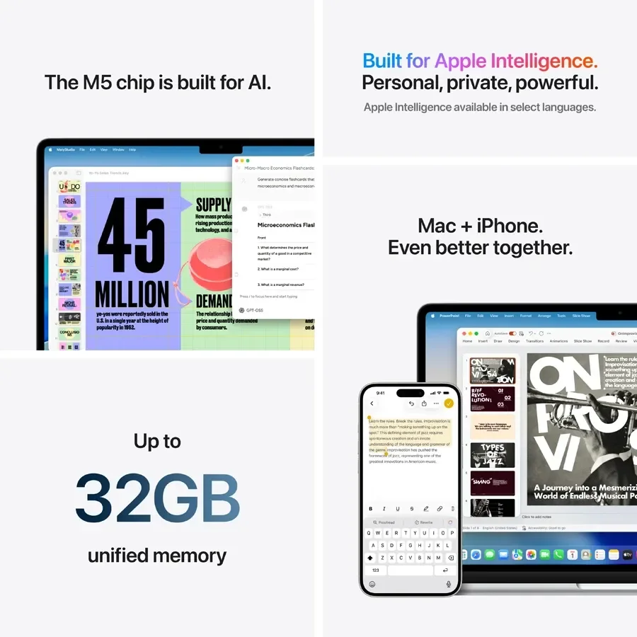 MacBook Air 13.6-inch  M5 (10C CPU/10C GPU), 16 ГБ, 1 ТБ, Сріблястий