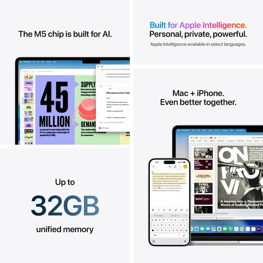 MacBook Air 13.6-inch  M5 (10C CPU/10C GPU), 16 ГБ, 1 ТБ, Темна ніч