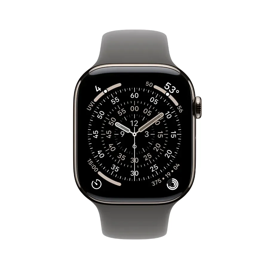 Apple Watch Series 11 GPS + Cellular,  Stone Grey Sport Band, M/L, 46mm, Natural Titanium