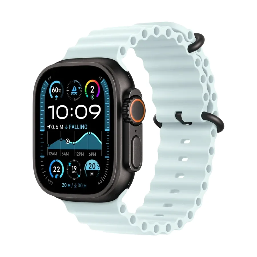 Apple 49mm Ocean Band - Black Titanium Finish Band Extension Ocean Band - Black Titanium Finish Ice Blue за Apple Watch 44 mmApple Watch 45 mmApple Watch 46 mmApple Watch 49 mm 44/45/46/49 mm