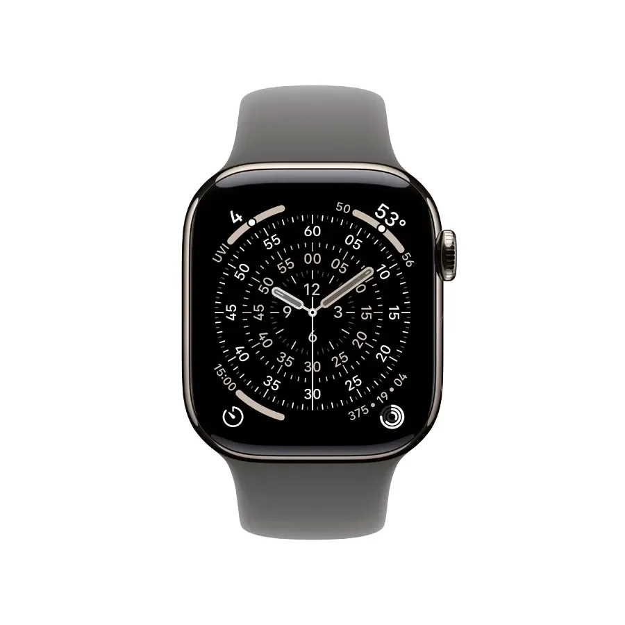 Apple Watch Series 11 GPS + Cellular,  Stone Grey Sport Band, M/L, 42mm, Natural Titanium