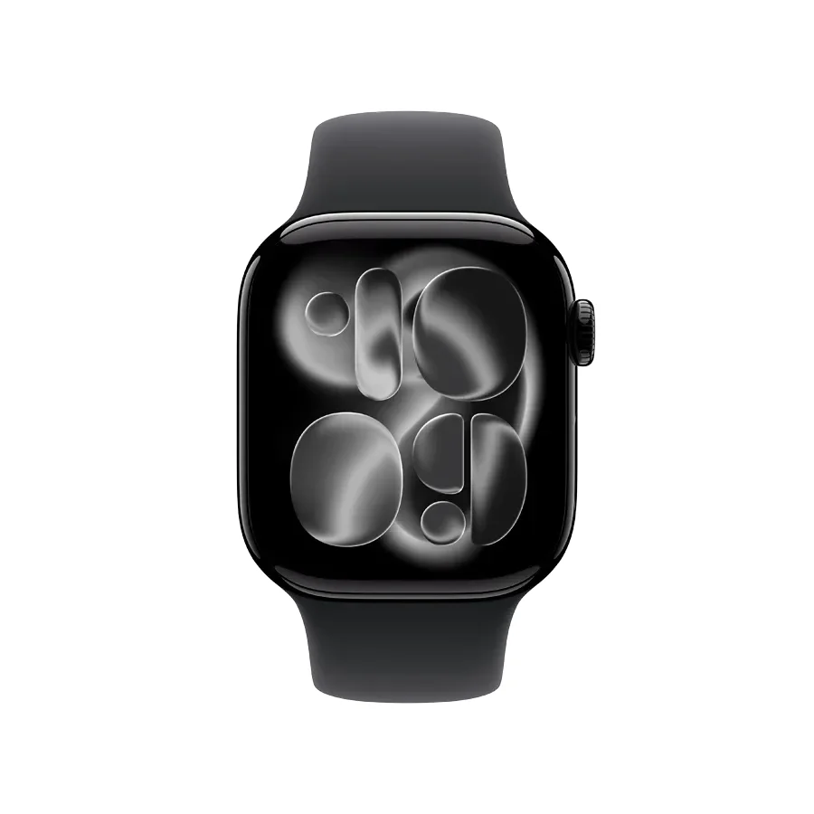 Apple Watch Series 11 GPS + Cellular,  Спортивний ремінець чорного кольору, M/L, 42mm, Jet Black Aluminium
