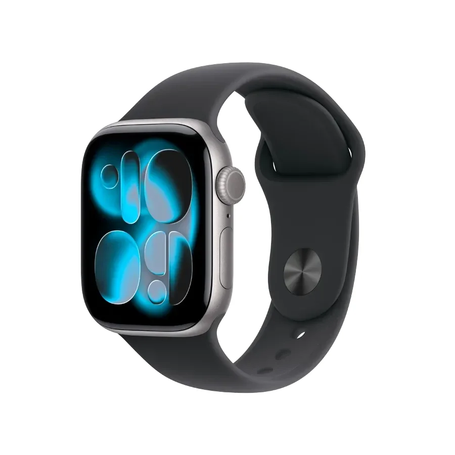 Apple Watch Series 11 GPS + Cellular,  Спортивний ремінець чорного кольору, M/L, 42mm, Space Grey Aluminium