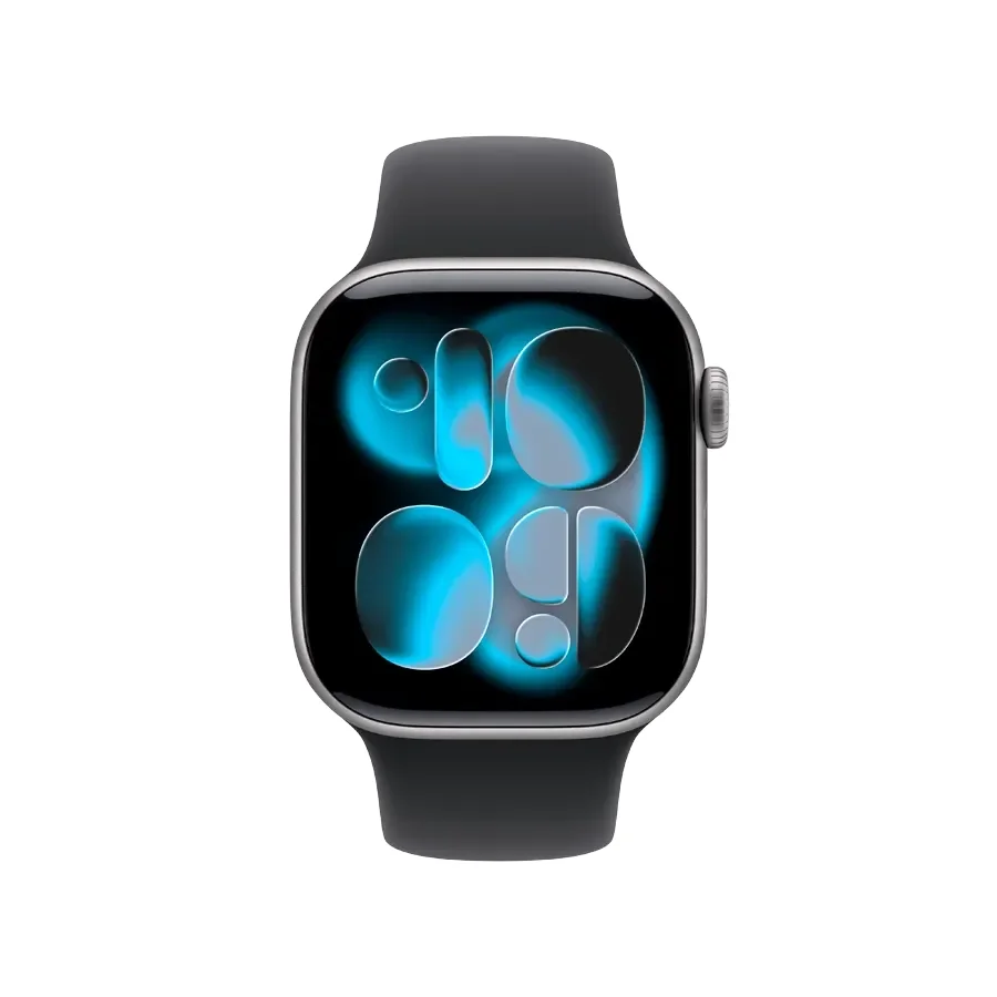 Apple Watch Series 11 GPS + Cellular,  Спортивний ремінець чорного кольору, M/L, 42mm, Space Grey Aluminium
