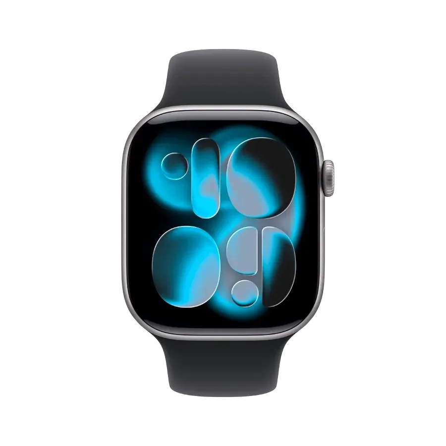 Apple Watch Series 11 GPS,  Спортивний ремінець чорного кольору, M/L, 46mm, Space Grey Aluminium