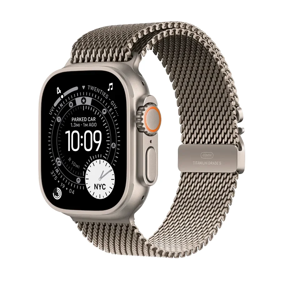 Apple Watch Ultra 3, Natural Titanium Milanese Loop, M, 49mm, Natural